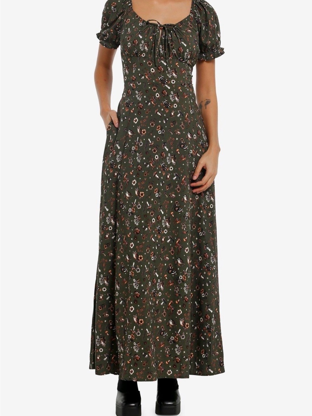 Hot Topic Green Thorn & Fable Woodland Creature Floral Maxi Dress - Picture 13 of 13